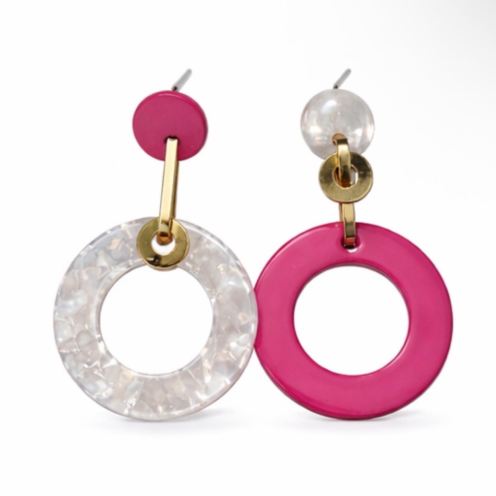 Vibrant Pink and Gold Hoop Earrings